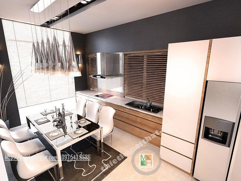Thiết kế khu vực bếp đẹp với nội thất gỗ công nghiệp hiện đại mang đến không gian nấu nướng hứng thú cho người nội trợ